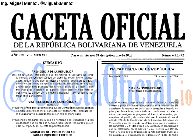 Gaceta Oficial 41492 del 28 Septiembre 2018 Gaceta Oficial 41492 del 28 Septiembre 2018