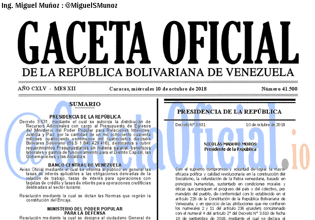Gaceta Oficial 41500 del 10 octubre 2018 Gaceta Oficial 41500 del 10 octubre 2018