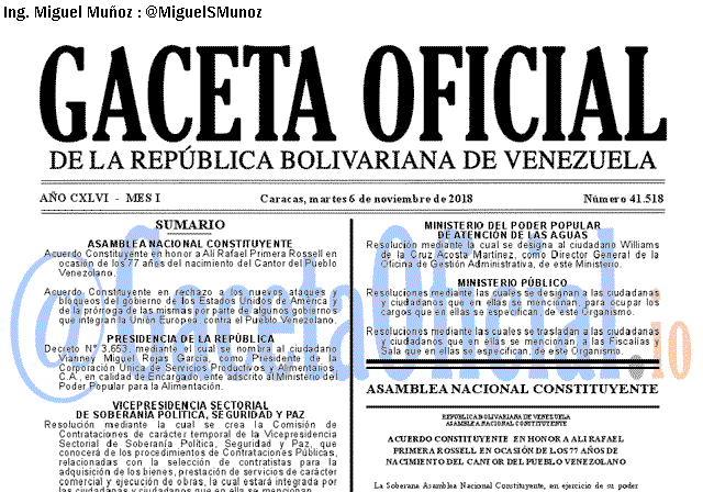 Gaceta Oficial 41518 del 6 Noviembre 2018