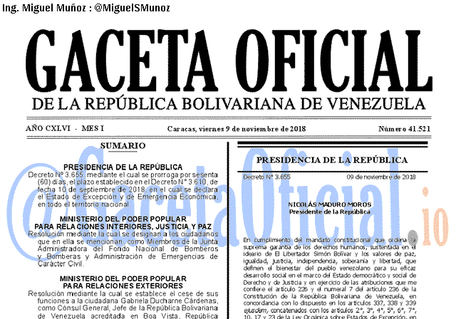 Gaceta Oficial 41521 del 9 Noviembre 2016 Gaceta Oficial 41521 del 9 Noviembre 2018