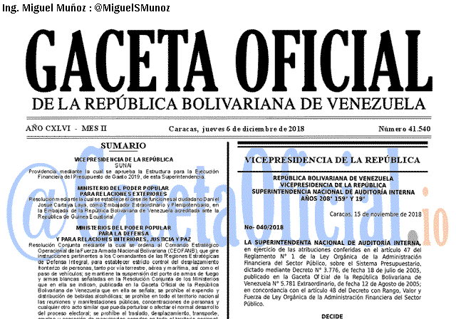 Gaceta Oficial 41540 del 6 Diciembre 2018 Gaceta Oficial 41540 del 6 Diciembre 2018