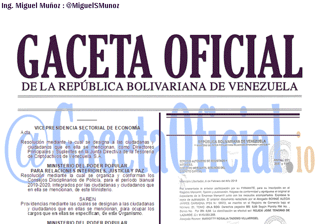 Gaceta Oficial 41584 del 12 Febrero 2019 Gaceta Oficial 41584 del 12 Febrero 2019
