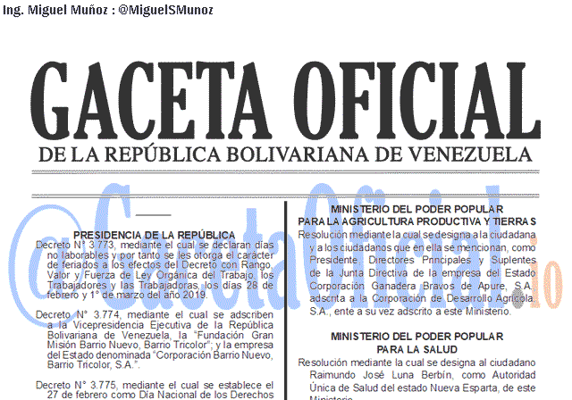 Gaceta Oficial 41594 del 26 Febrero 2019 Gaceta Oficial 41594 del 26 Febrero 2019