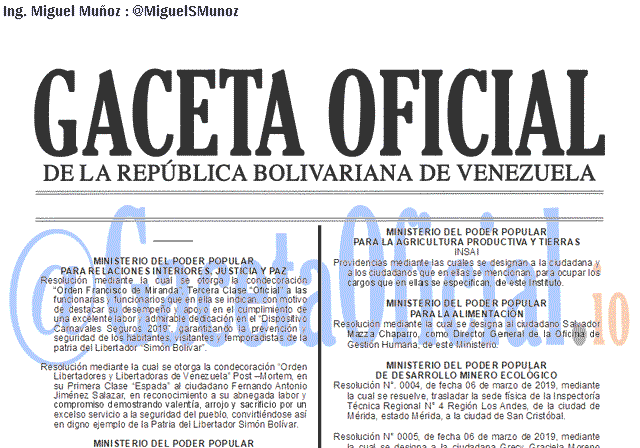 Gaceta Oficial 41597 del 7 Marzo 2019 Gaceta Oficial 41597 del 7 Marzo 2019