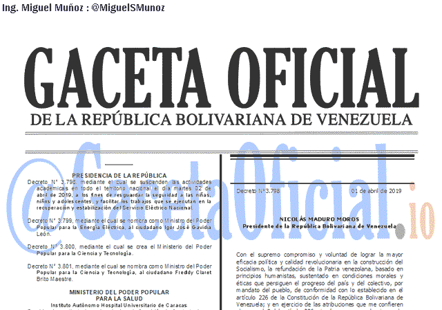Gaceta Oficial 41607 del 1 Abril 2019 Gaceta Oficial 41607 del 1 Abril 2019