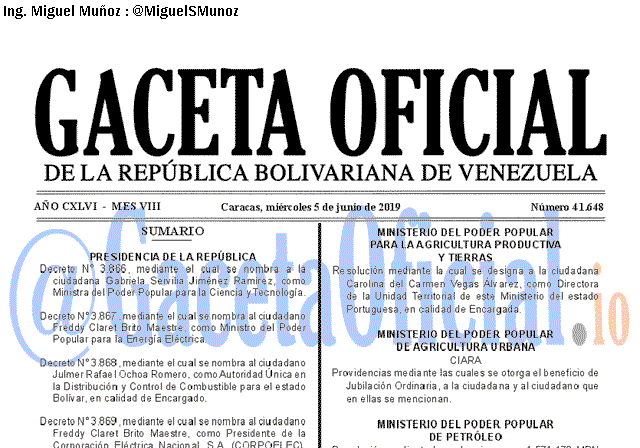 Gaceta Oficial 41648 del 5 Junio 2019 Gaceta Oficial 41648 del 5 Junio 2019