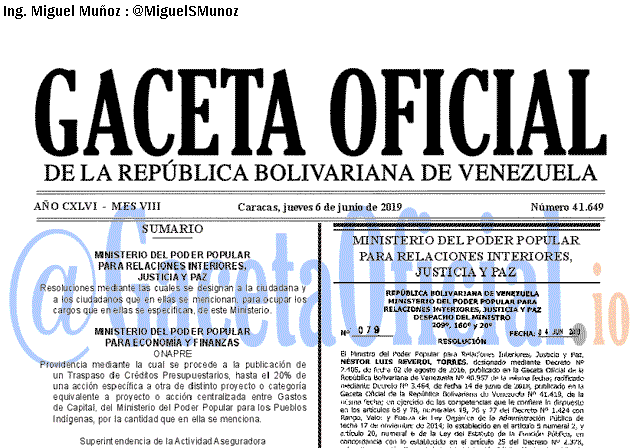 Gaceta Oficial 41649 del 6 Junio 2019 Gaceta Oficial 41649 del 6 Junio 2019