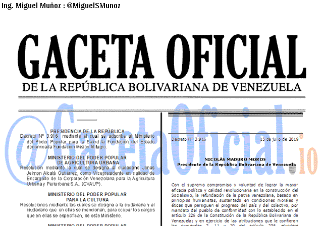 Gaceta Oficial 41674 del 15 Julio 2019 Gaceta Oficial 41674 del 15 Julio 2019