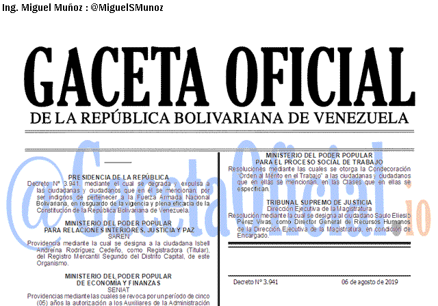 Gaceta Oficial 41688 del 6 agosto 2019