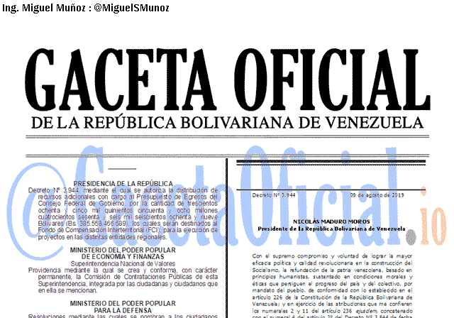 Gaceta Oficial 41691 del 9 agosto 2019 Gaceta Oficial 41691 del 9 agosto 2019