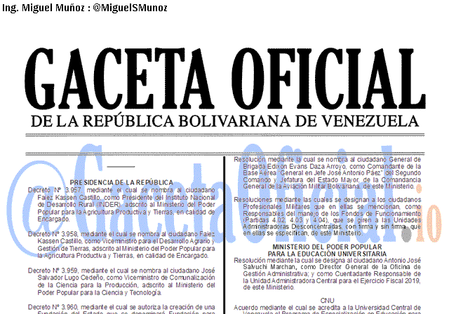 Gaceta Oficial 41695 del 15 agosto 2019 Gaceta Oficial 41695 del 15 agosto 2019