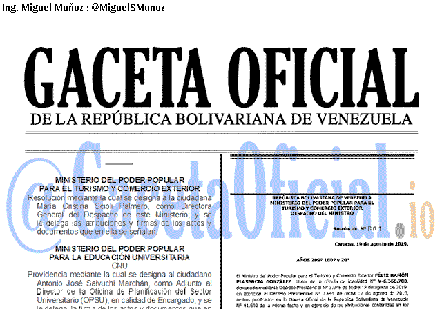 Gaceta Oficial 41699 del 21 agosto 2019 Gaceta Oficial 41699 del 21 agosto 2019
