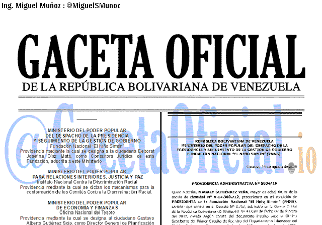 Gaceta Oficial 41701 del 23 agosto 2019 Gaceta Oficial 41701 del 23 agosto 2019