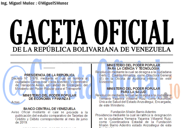 Gaceta Oficial 41706 del 30 agosto 2019 Gaceta Oficial 41706 del 30 agosto 2019
