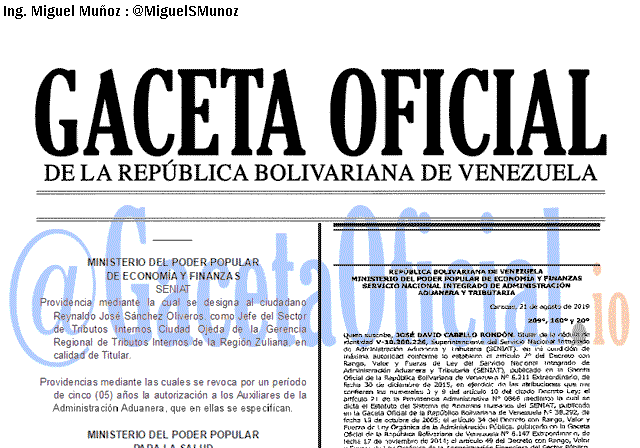 Gaceta Oficial 41710 del 5 septiembre 2019 Gaceta Oficial 41710 del 5 septiembre 2019