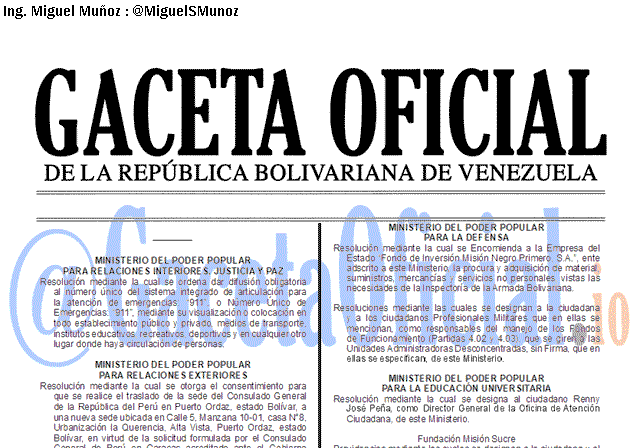 Gaceta Oficial 41711 del 6 septiembre 2019 Gaceta Oficial 41711 del 6 septiembre 2019
