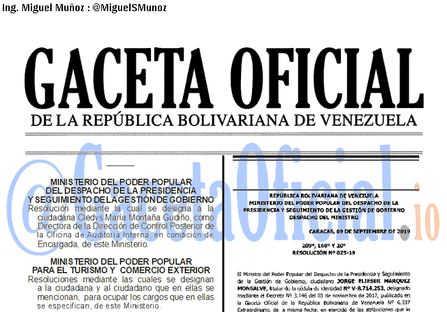 Gaceta Oficial 41715 del 12 septiembre 2019 Gaceta Oficial 41715 del 12 septiembre 2019