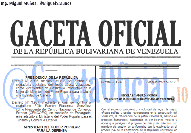 Gaceta Oficial 41718 del 17 septiembre 2019