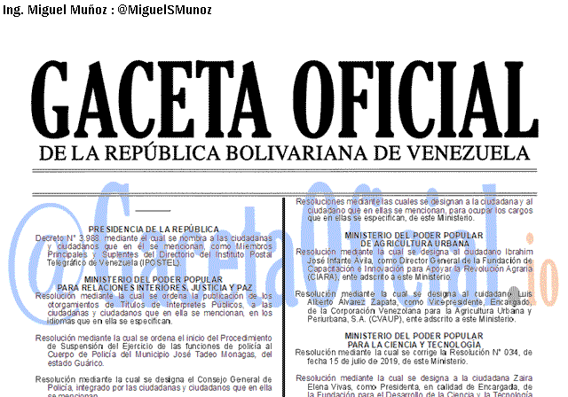 Gaceta Oficial 41719 del 18 septiembre 2019