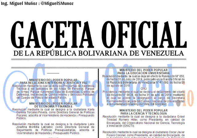 Gaceta Oficial 41723 del 24 septiembre 2019 Gaceta Oficial 41723 del 24 septiembre 2019