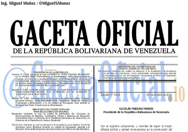 Gaceta Oficial 41731 del 4 octubre 2019
