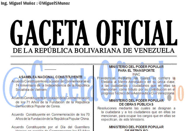 Gaceta Oficial 41733 del 8 Octubre 2019 Gaceta Oficial 41733 del 8 octubre 2019