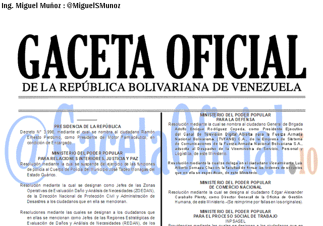 Gaceta Oficial 41736 del 11 Octubre 2019 Gaceta Oficial 41736 del 11 octubre 2019