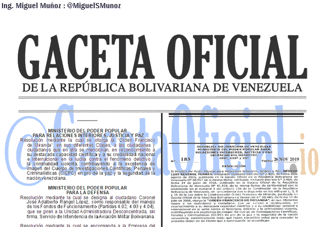 Gaceta Oficial 41769 del 27 Noviembre 2019 Gaceta Oficial 41769 del 27 noviembre 2019