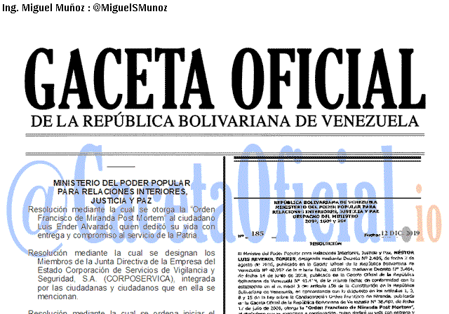 Gaceta Oficial 41780 del 12 Diciembre 2019