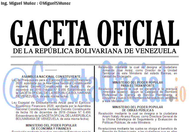 Gaceta Oficial 41783 del 17 Diciembre 2019