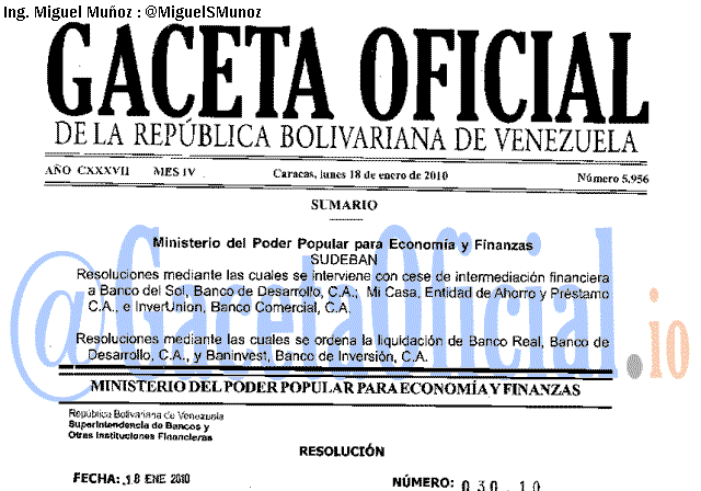 Gaceta Oficial 5956 del 18 Enero 2010