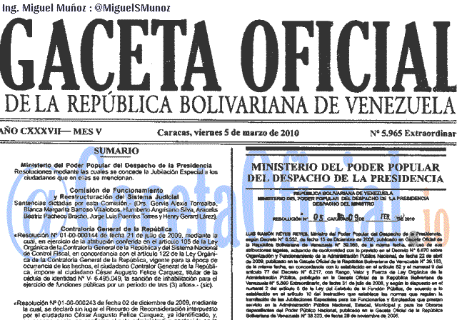Gaceta Oficial 5965 del 5 Marzo 2010