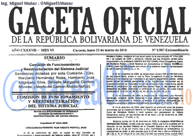 Gaceta Oficial 5967 del 22 Marzo 2010