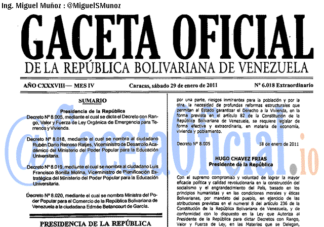 Gaceta Oficial 6018 del 29 Enero 2011