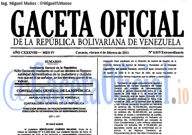 Gaceta Oficial 6019 del 4 Febrero 2011