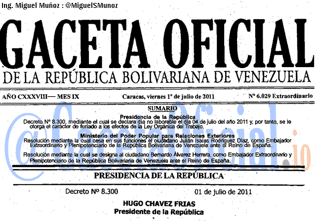 Gaceta Oficial 6029 del 1 Julio 2011
