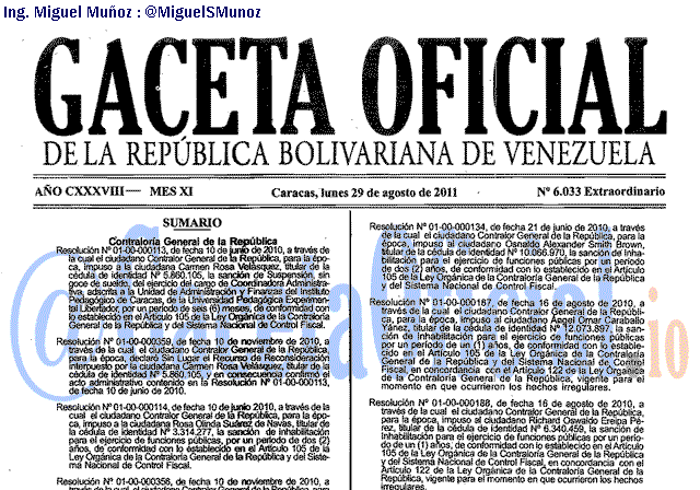 Gaceta Oficial 6033 del 29 Agosto 2011