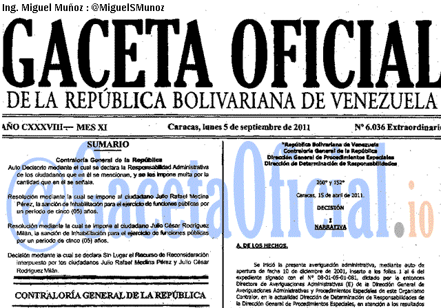 Gaceta Oficial 6036 del 5 Septiembre 2011