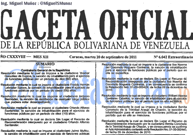 Gaceta Oficial 6042 del 20 Septiembre 2011