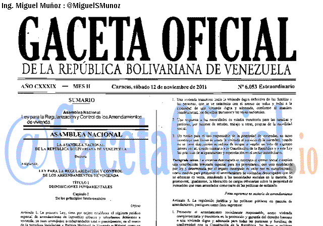 Gaceta Oficial 6053 del 12 Noviembre 2011