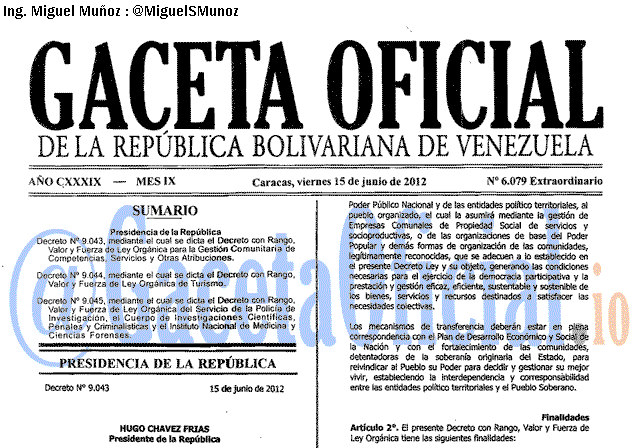 Gaceta Oficial 6079 del 15 Junio 2012
