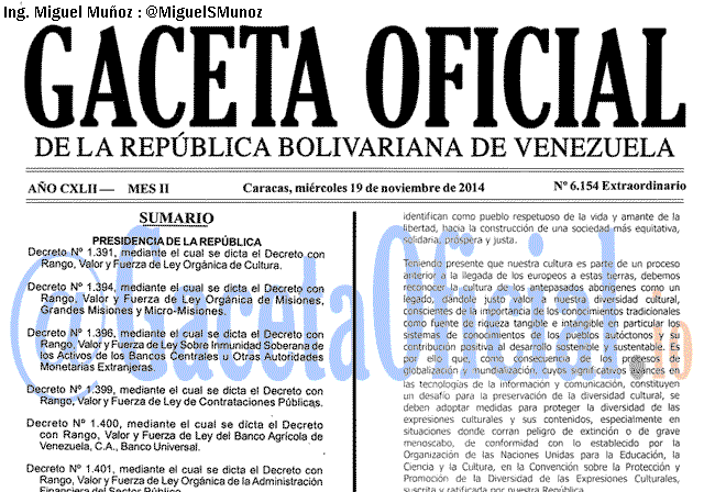 Gaceta Oficial, Gaceta 6154, Gaceta 6154 HD, Gaceta #6154, Gaceta Oficial Venezuela #6154