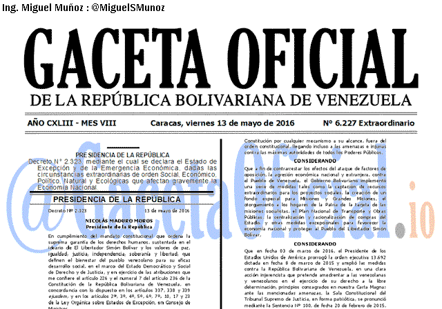 Gaceta Oficial 6227 del 13 mayo 2016
