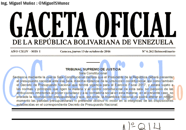Gaceta Oficial 6262 del 13 octubre 2016