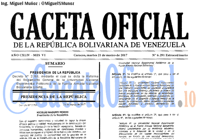 Gaceta Oficial 6291 del 21 marzo 2017 Gaceta Oficial 6291 del 21 marzo 2017