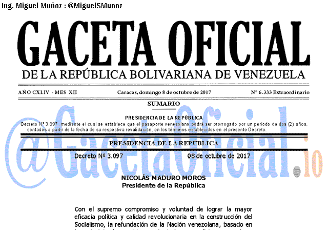 Gaceta Oficial 6333 del 8 octubre 2017 Gaceta Oficial 6333 del 8 octubre 2017