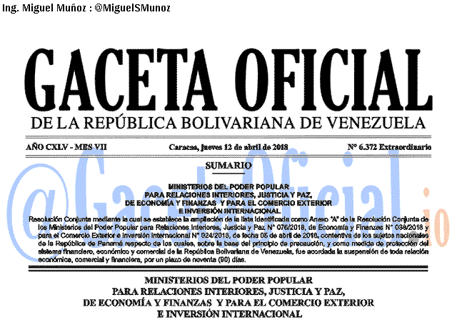Gaceta Oficial 6372 del 12 abril 2018