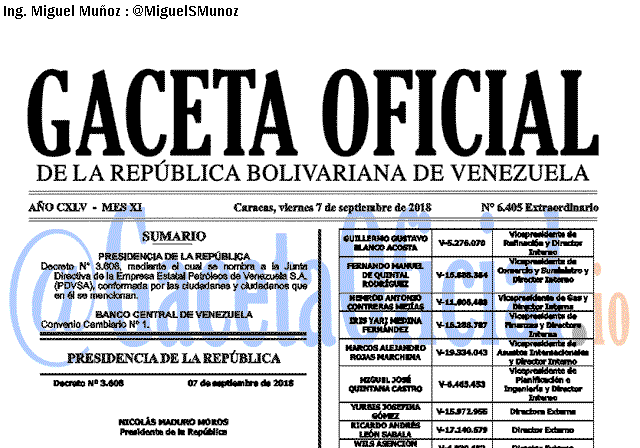 Gaceta Oficial 6405 del 7 septiebre 2018