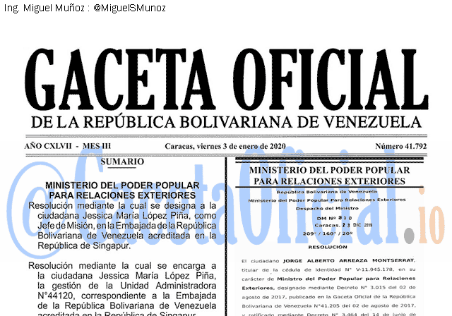 Gaceta Oficial 41792 del 3 Enero 2020 Gaceta Oficial 41792 del 3 Enero 2020