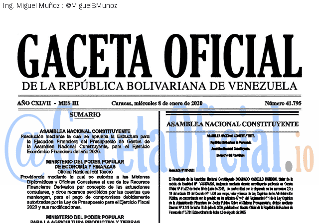Gaceta Oficial 41795 del 8 Enero 2020 Gaceta Oficial 41795 del 8 Enero 2020
